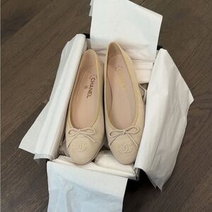 CHANEL 25P Beige Suede Ballet Flats | NIB | Size 36.5